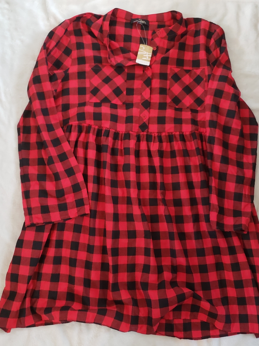 Suzanne Betro Dress 2X NWT Red Buffalo Check Empire Waist Babydoll Cottagecore